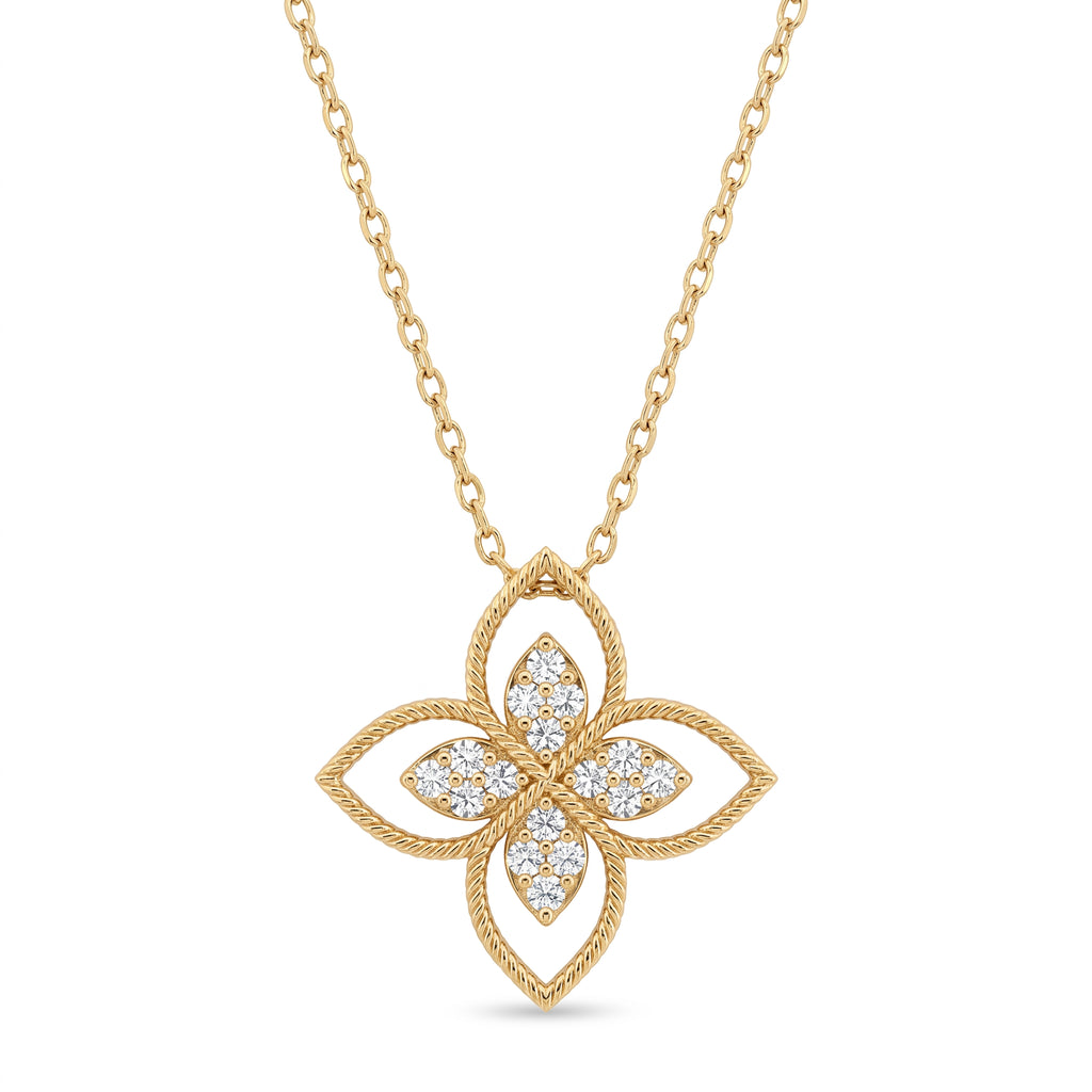 Celestia Bloom Round Diamond Floral Pendant Necklace