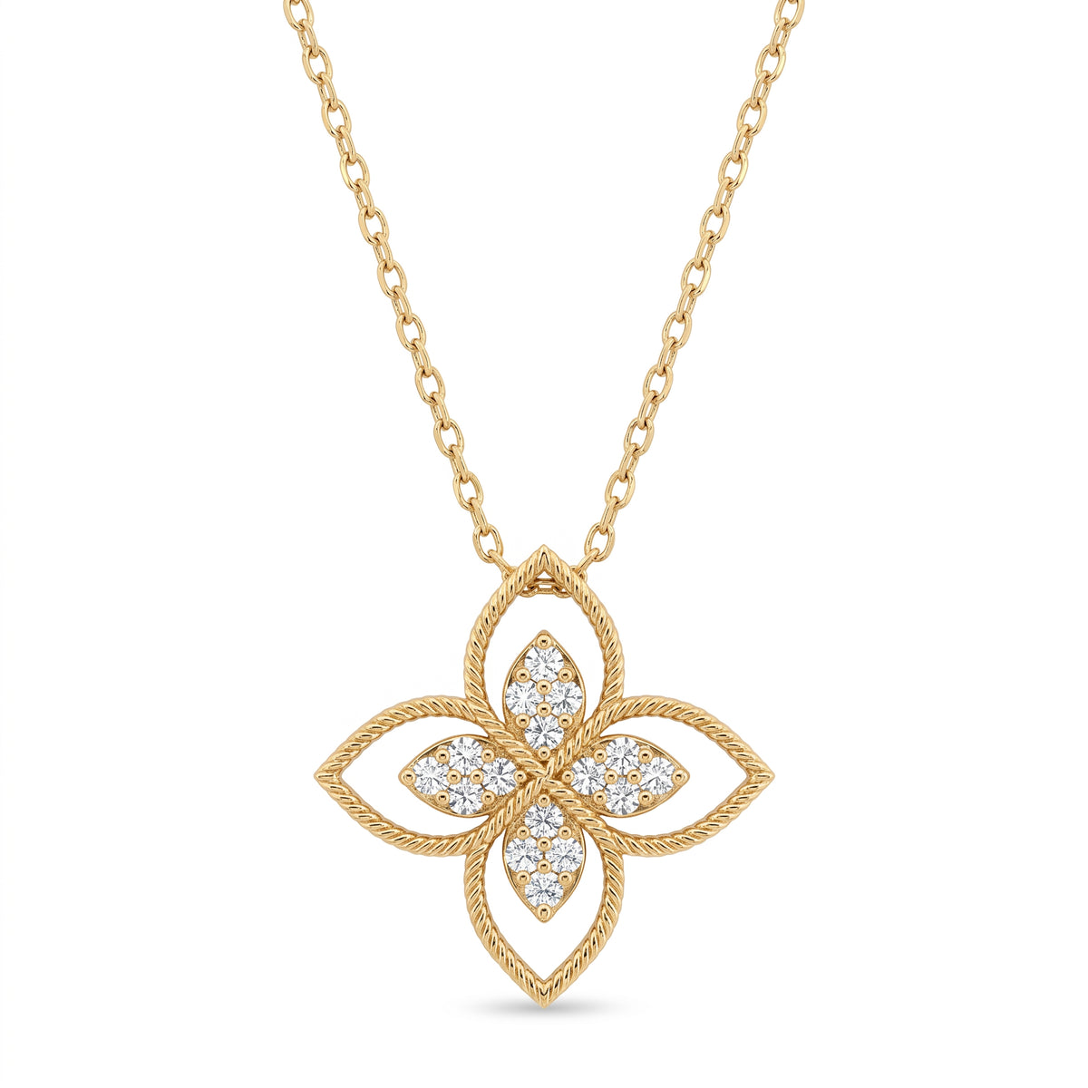 Celestia Bloom Round Diamond Floral Pendant Necklace