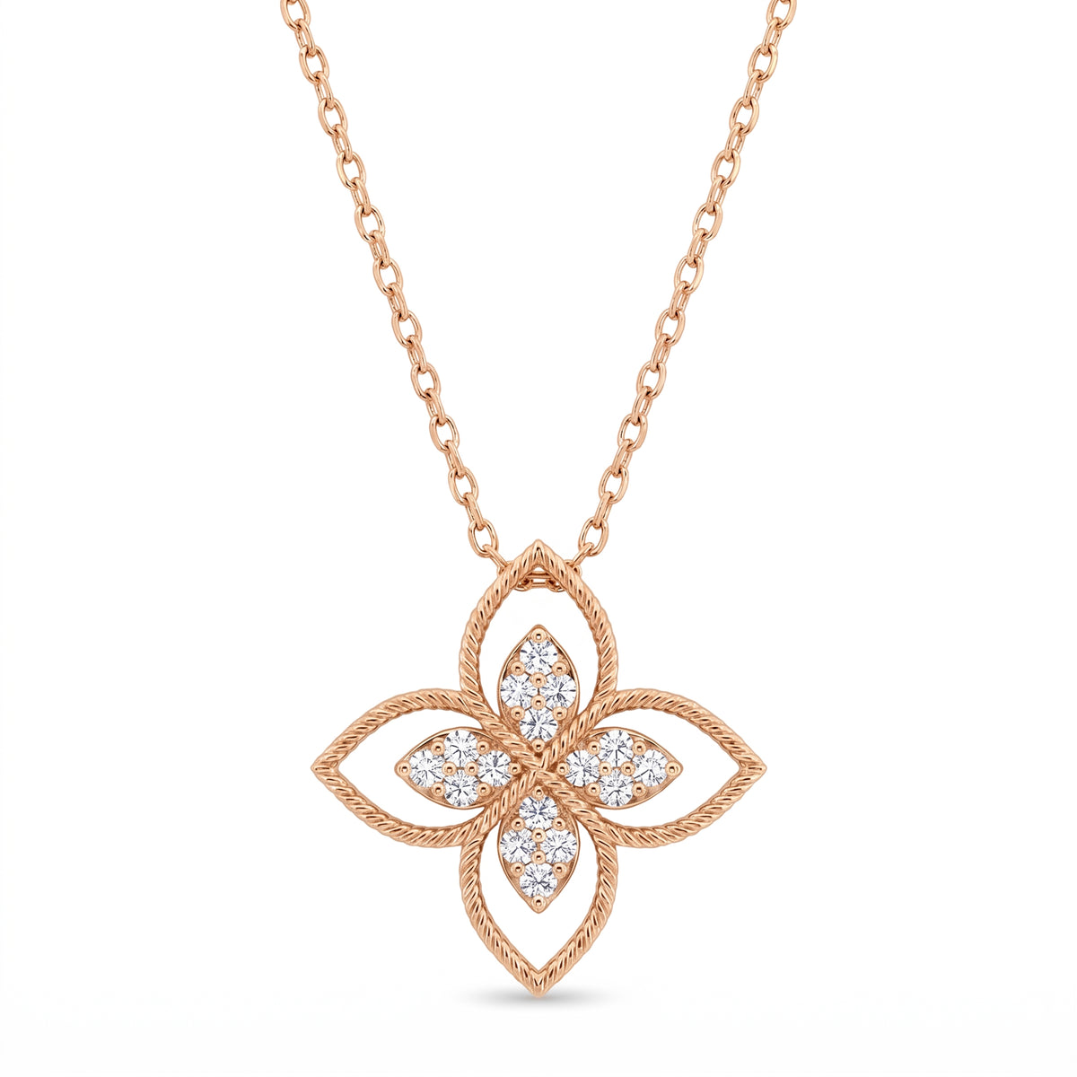 Celestia Bloom Round Diamond Floral Pendant Necklace
