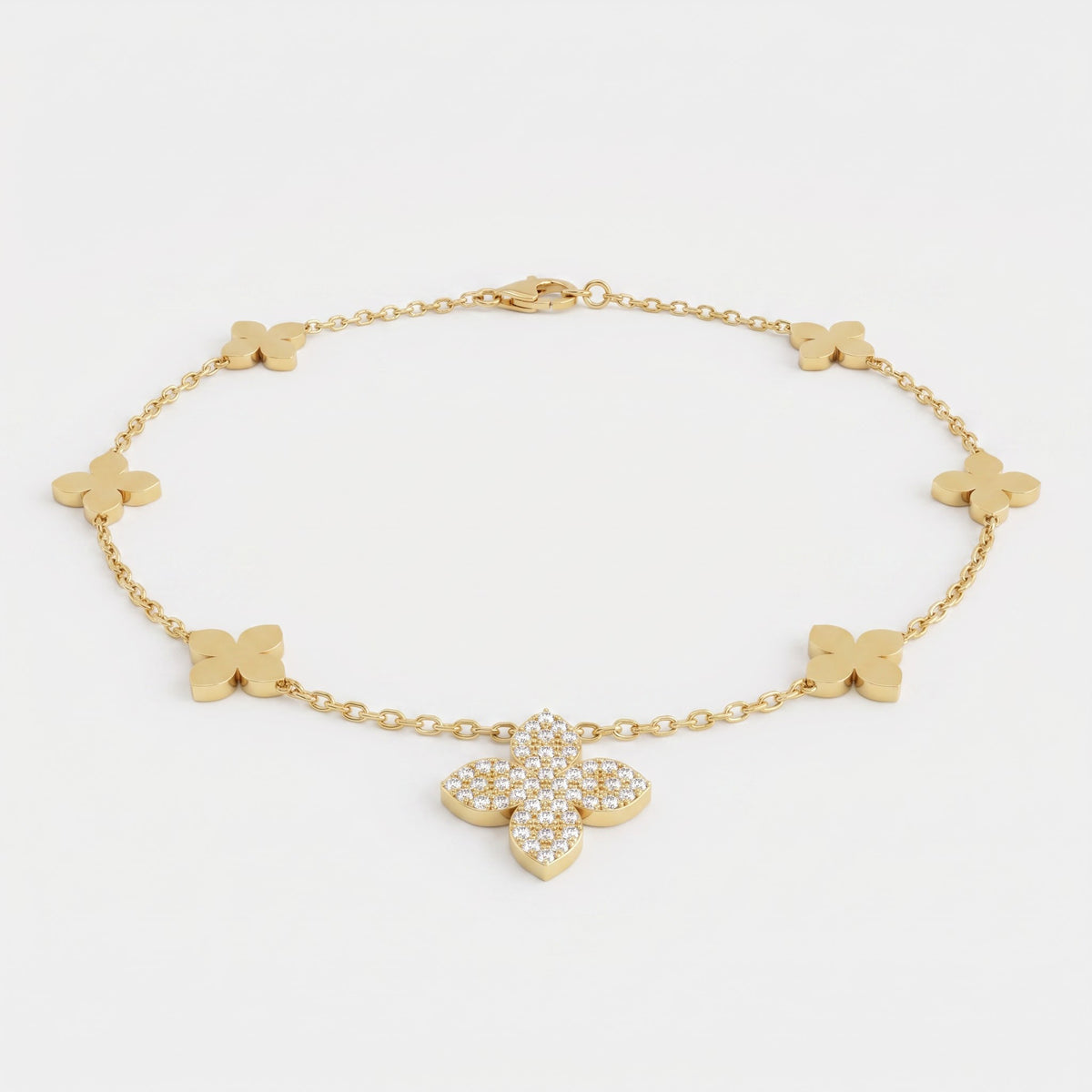 Clover Inspired Four-Leaf Round Diamond Blossom Necklace