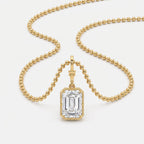 Elegant Emerald-Cut Solitaire Pendant with Beaded Gold Chain
