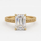 Evelyn Vintage Filigree Emerald Diamond Hidden Halo Ring