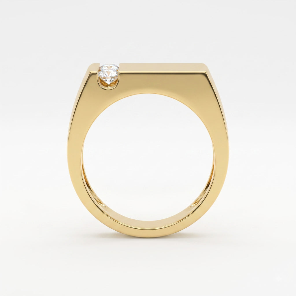 Modern Signet Men's Round Diamond Wedding Band