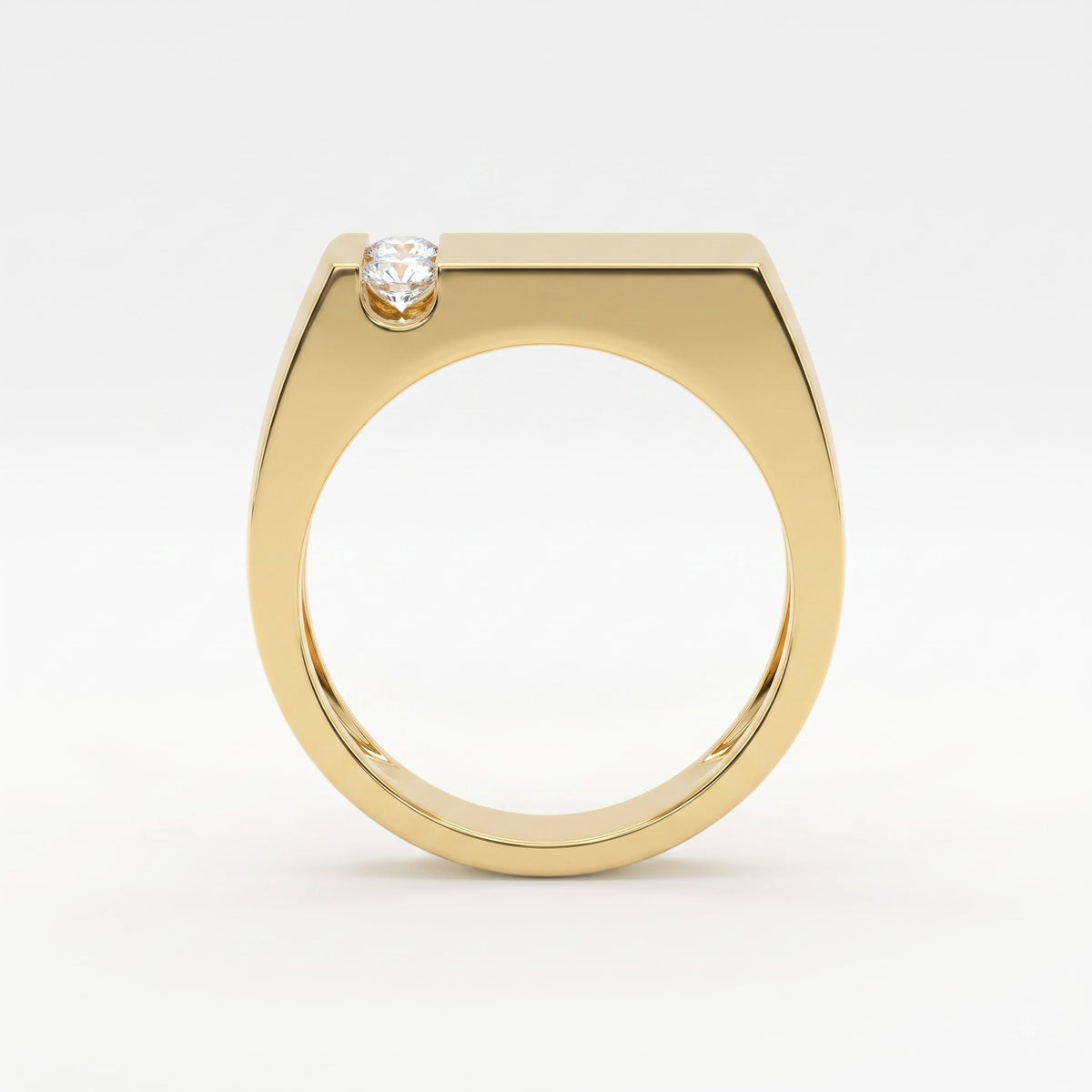 Modern Signet Men's Round Diamond Wedding Band