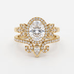 The Celestine Bloom Oval Diamond Bridal Set Vintage Ring
