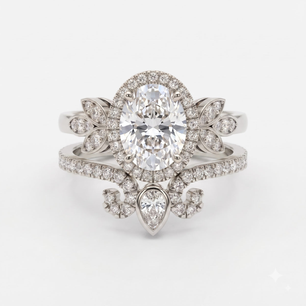 The Celestine Bloom Oval Diamond Bridal Set Vintage Ring