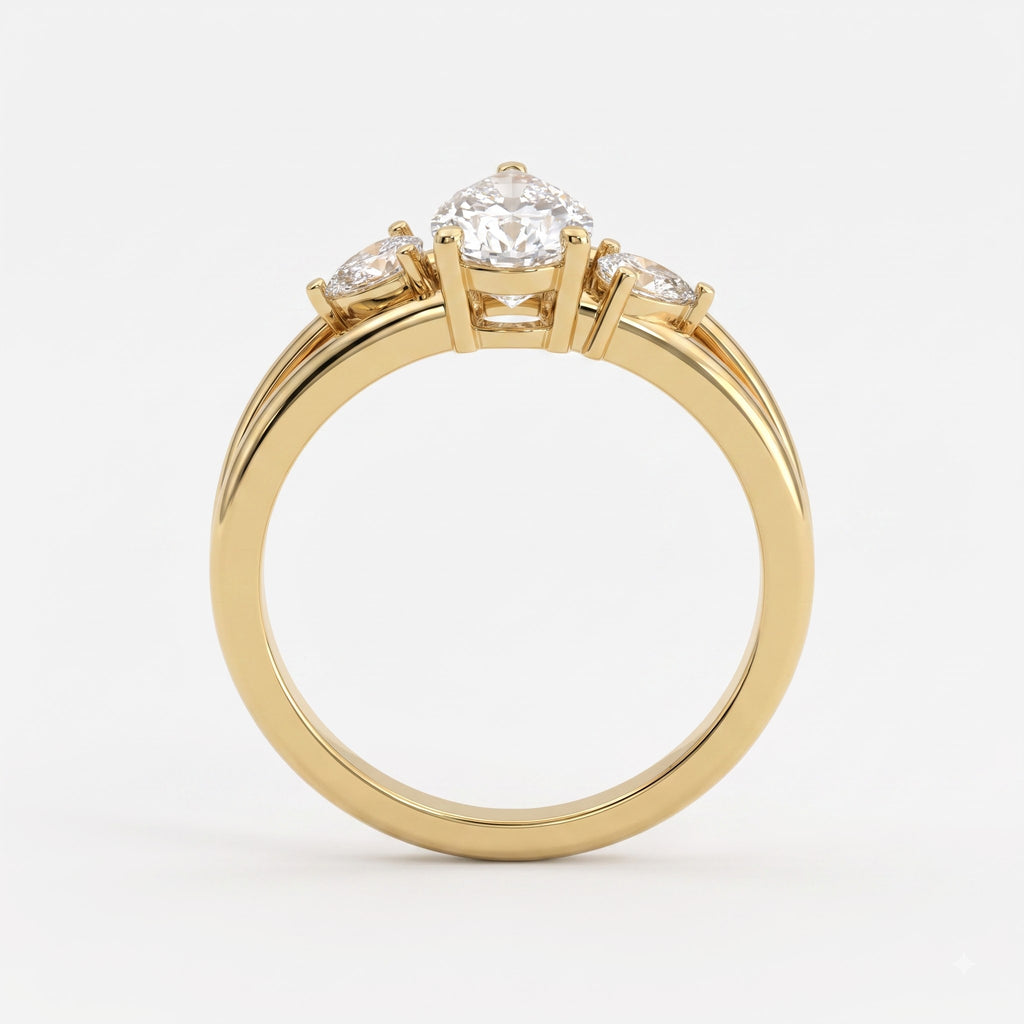 Celestial Embrace Pear Diamond three Stone Ring