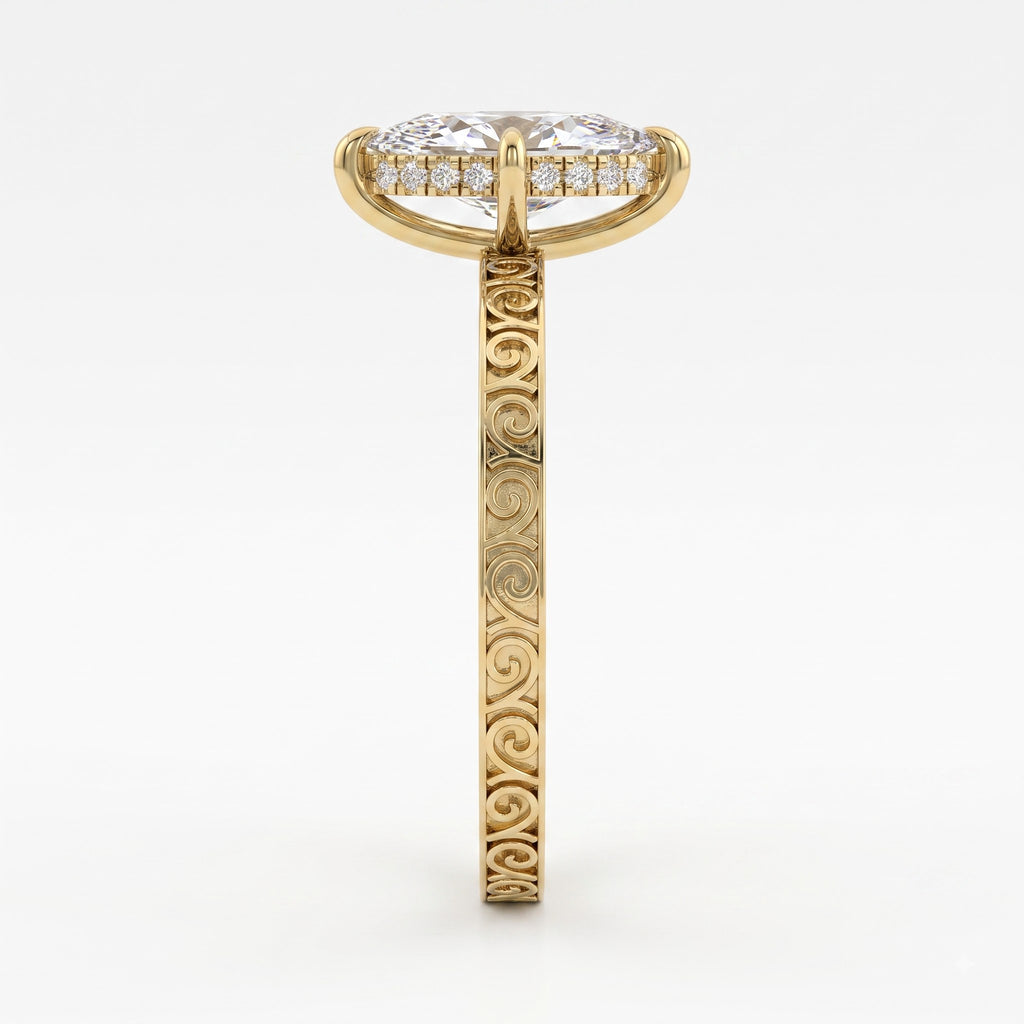The Royal Reverie Ornate Marquise Diamond Hidden halo Ring