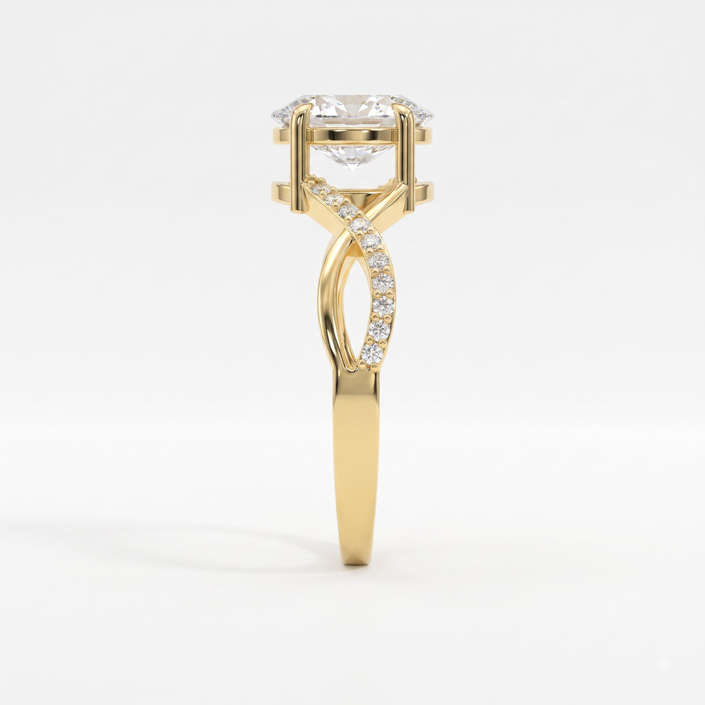 Celestine Oval Diamond Twisted Design Side Stone Ring