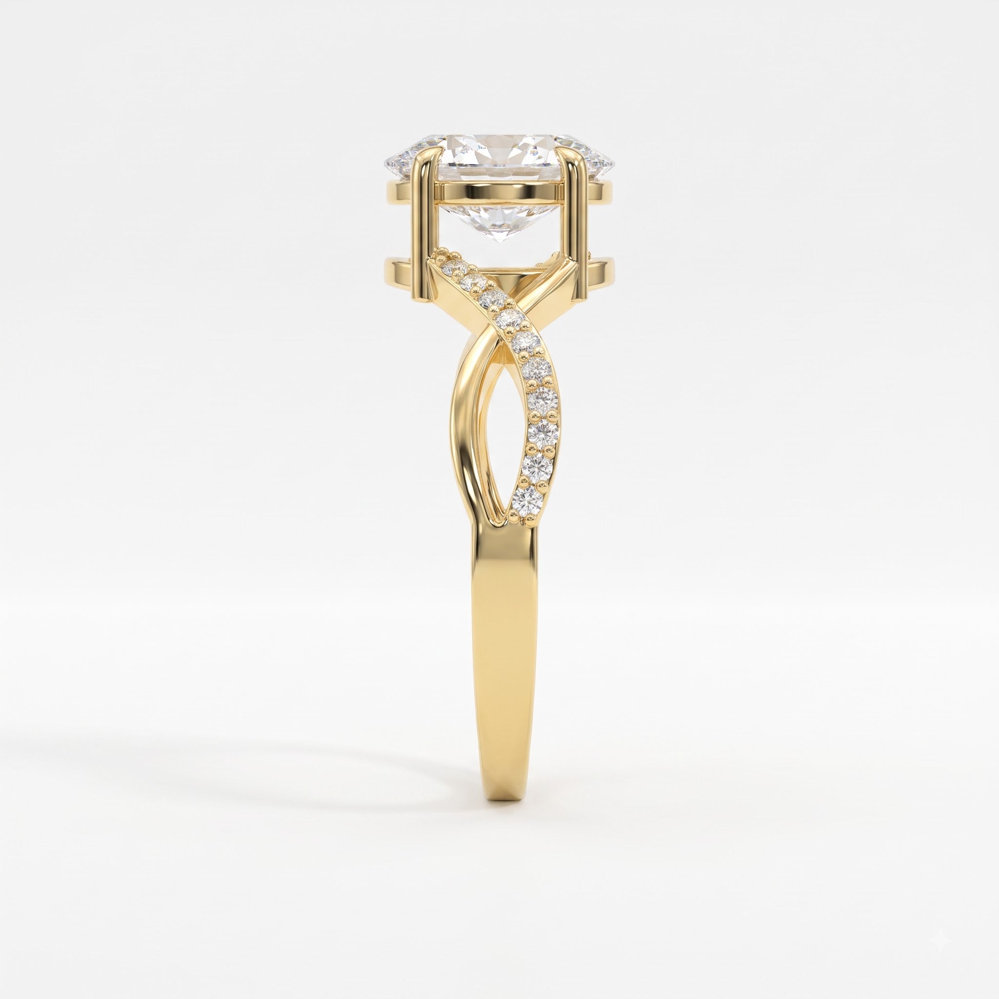 Celestine Oval Diamond Twisted Design Side Stone Ring