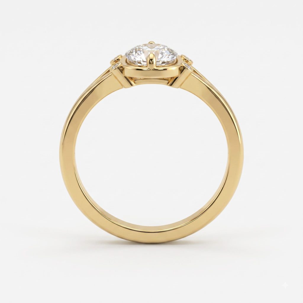 Lumière Bezel Split-Shank Long Cushion Diamond Side Stone Ring