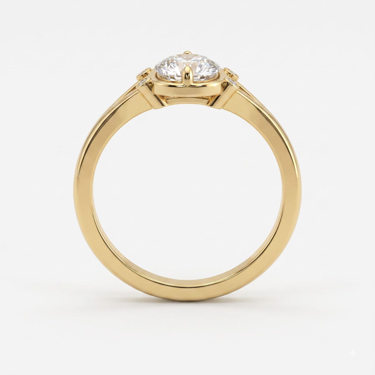 Lumière Bezel Split-Shank Long Cushion Diamond Side Stone Ring