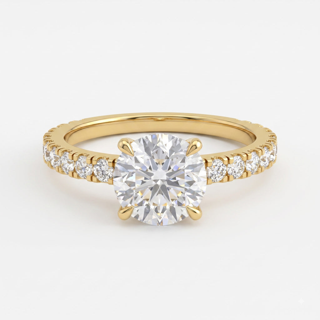 Modern Luxury Round Cut Diamond Pavé Setting Engagement Ring