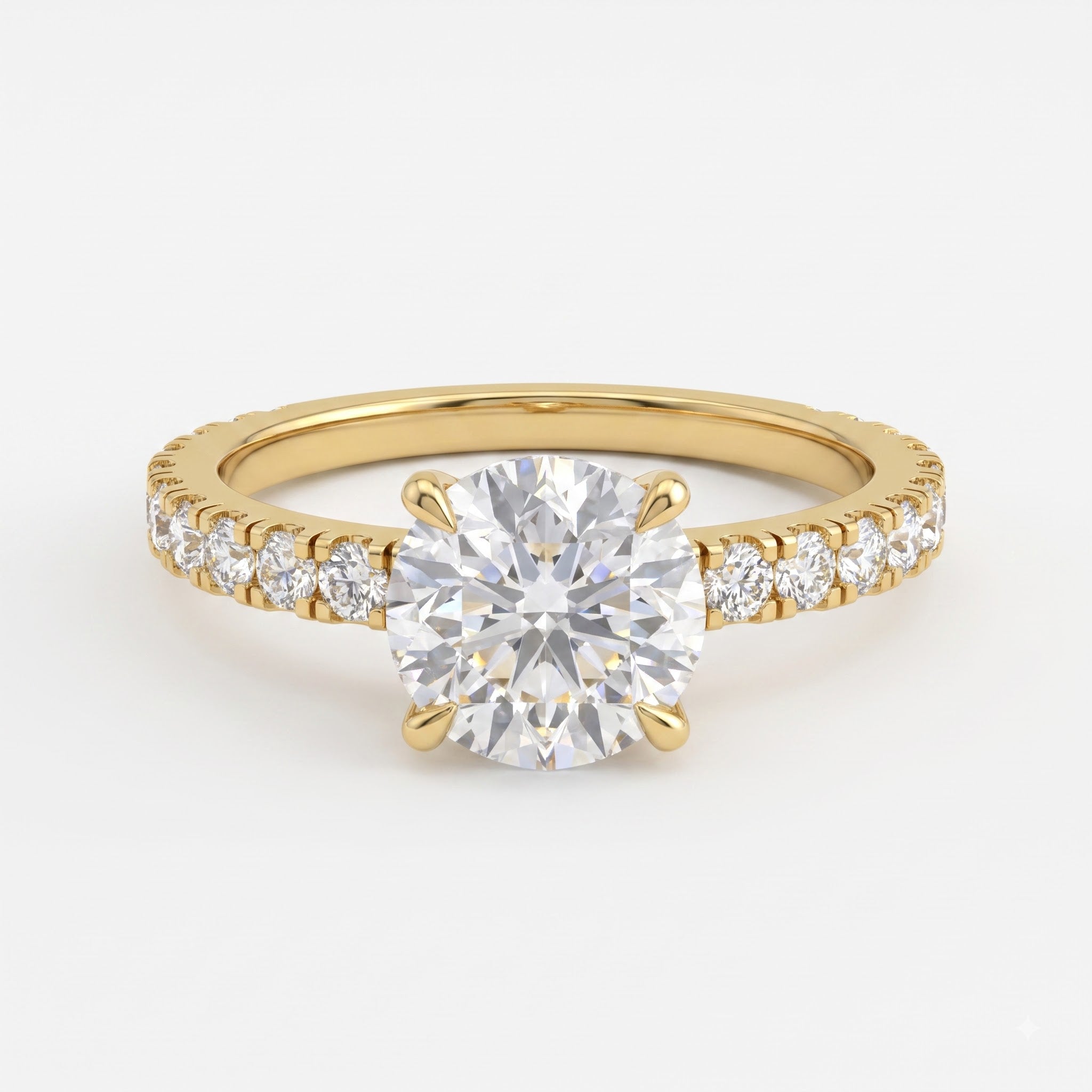 Modern Luxury Round Cut Diamond Pavé Setting Engagement Ring