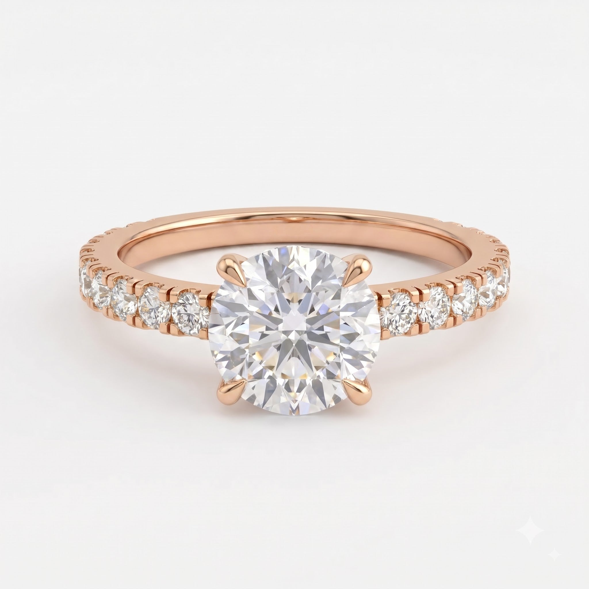 Modern Luxury Round Cut Diamond Pavé Setting Engagement Ring