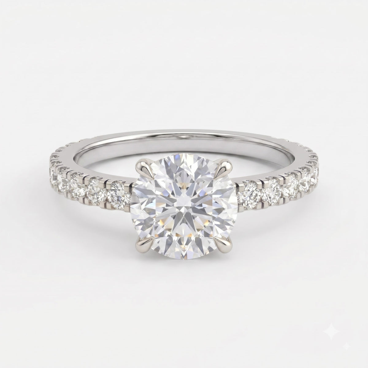 Modern Luxury Round Cut Diamond Pavé Setting Engagement Ring