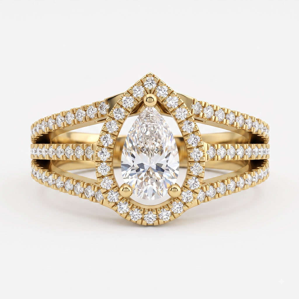 Élan Pear Diamond Sculptural Side Stone Ring
