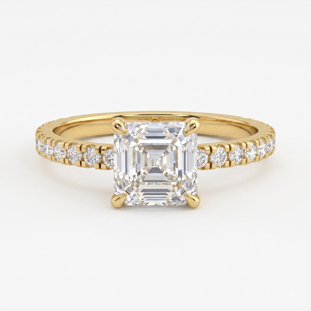 Modern Ascher Cut Lab Diamond Solitaire Engagement Ring