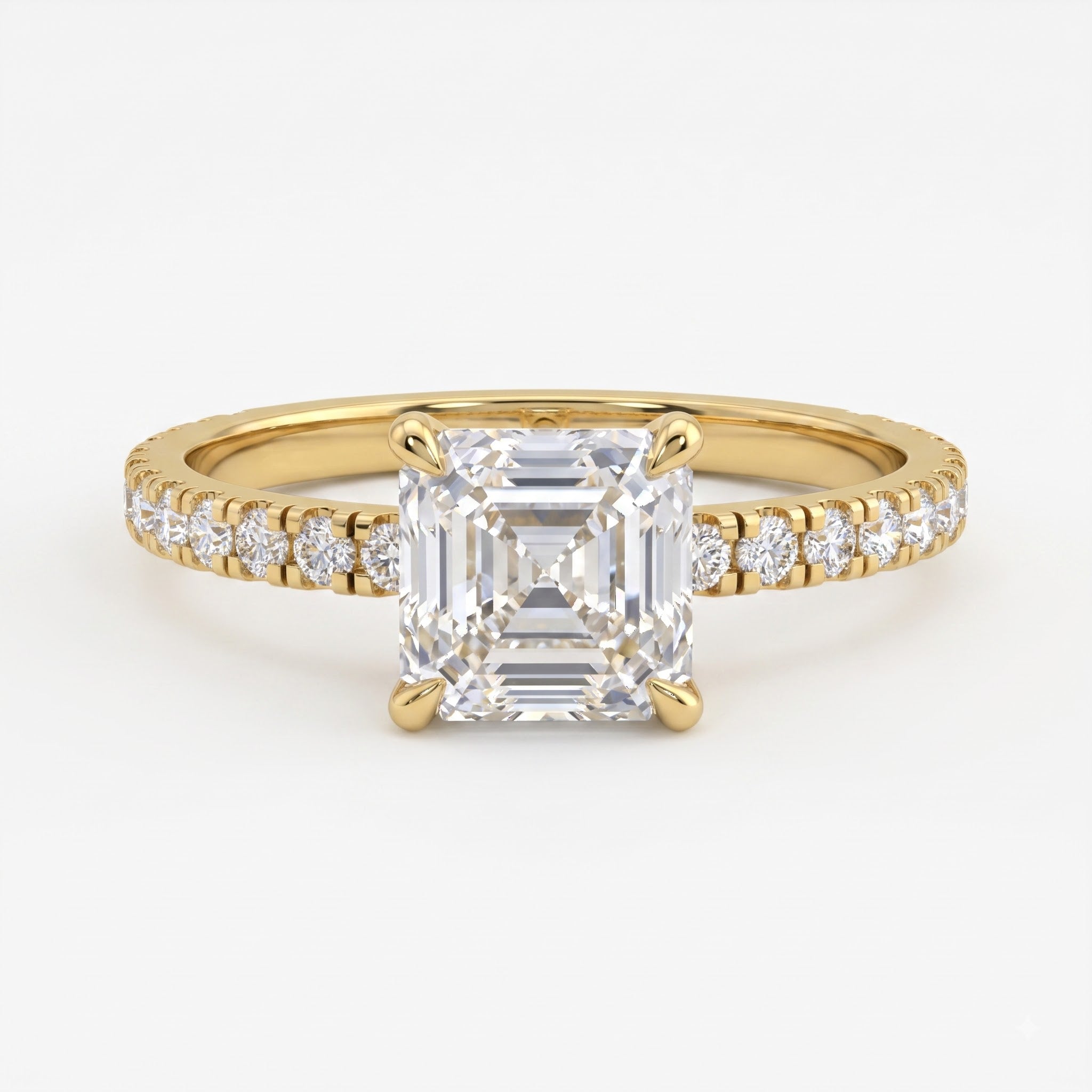 Modern Ascher Cut Lab Diamond Solitaire Engagement Ring