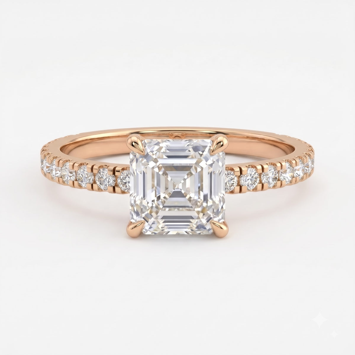 Modern Ascher Cut Lab Diamond Solitaire Engagement Ring