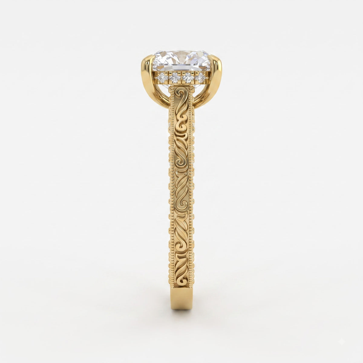 Luxury Vintage Inspired Cushion Cut Diamond Hidden Halo Ring