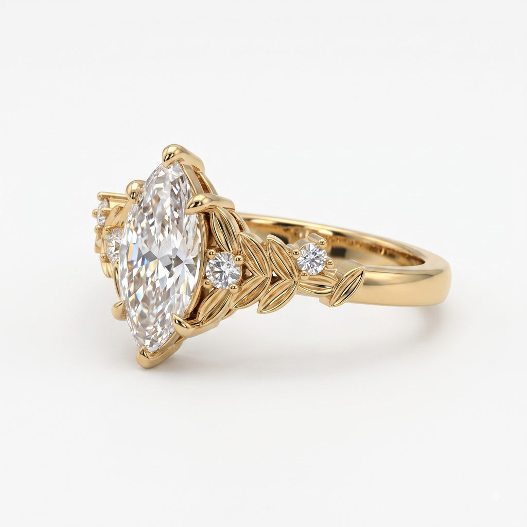 Luxury Marquise-Cut Diamond Floral Vintage Engagement Ring
