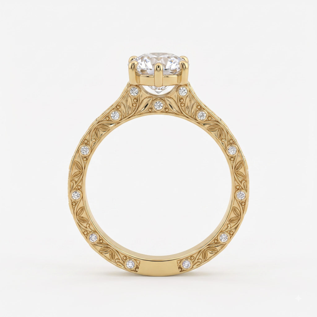 The Botanical Leaf Motif Engraved Marquise Diamond Vintage Ring