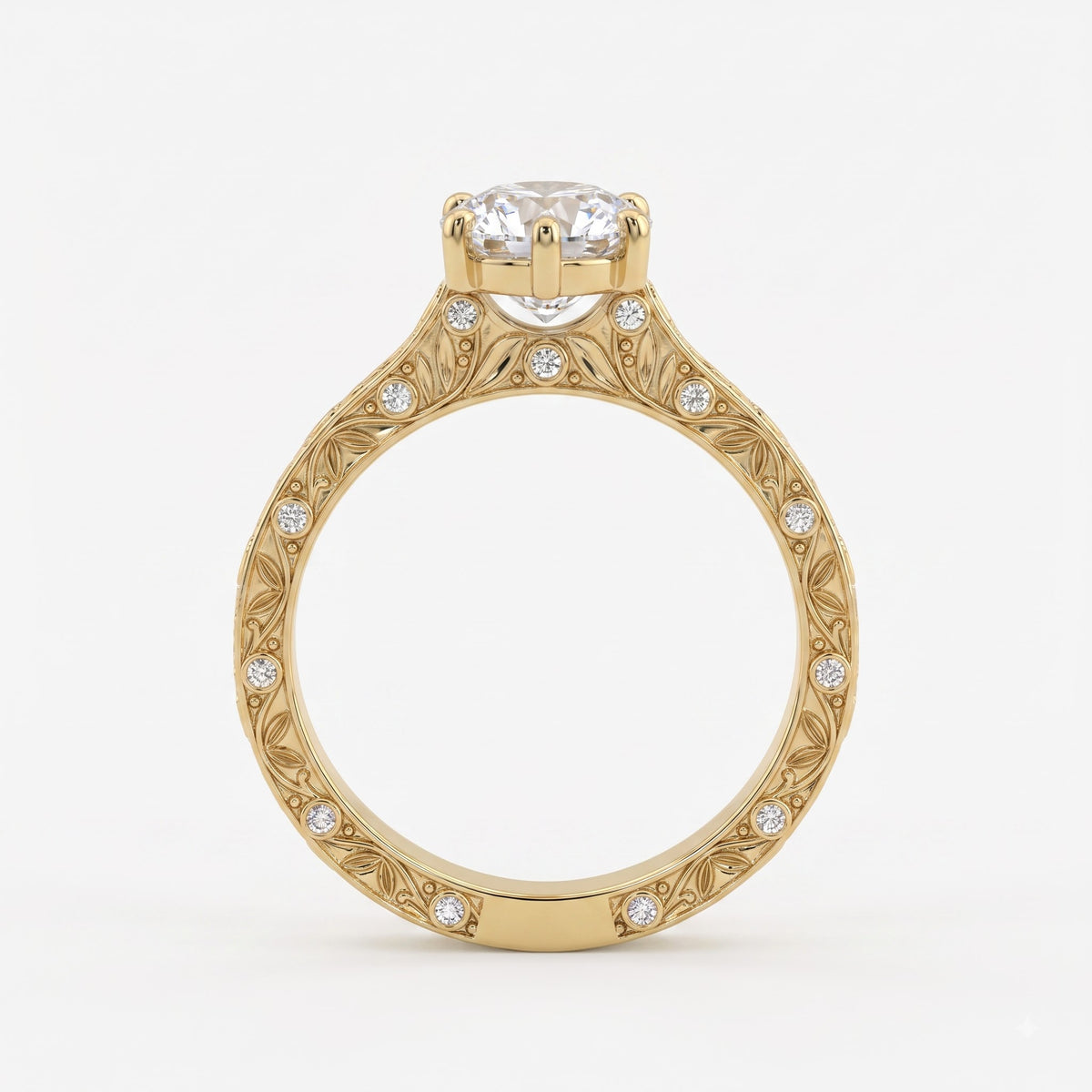 The Botanical Leaf Motif Engraved Marquise Diamond Vintage Ring