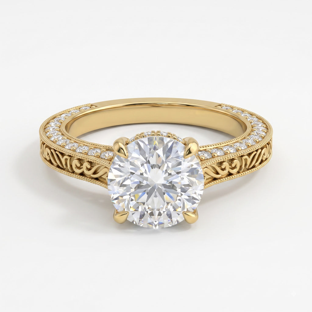 The Aurelia Royale Ornate Round Diamond Hidden Halo Ring