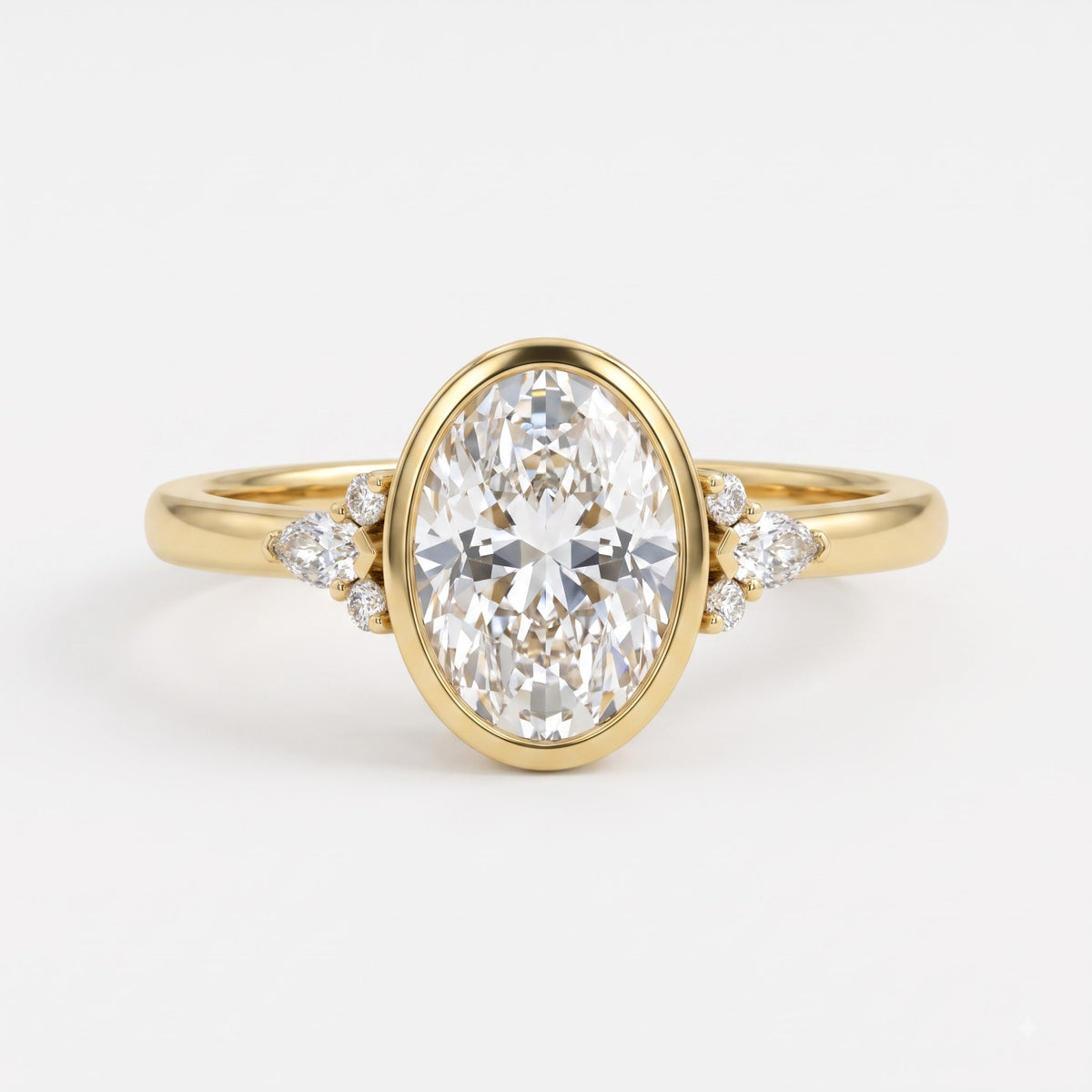 Elegant Oval Diamond Bezel Setting Side-Stone Ring