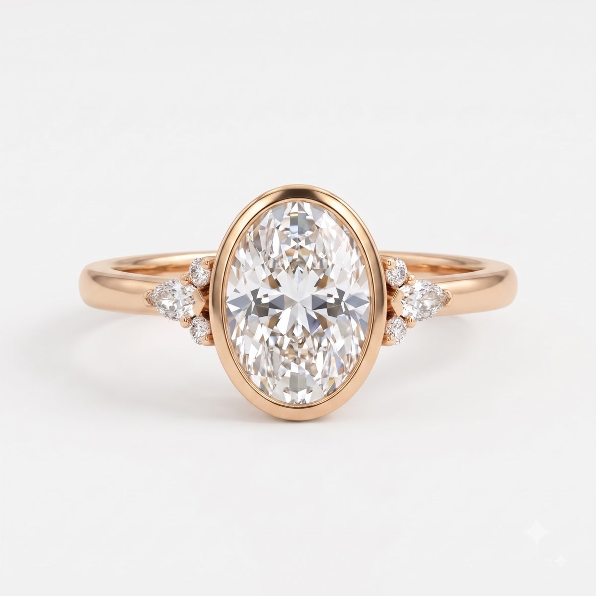 Elegant Oval Diamond Bezel Setting Side-Stone Ring