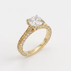 Luxury Vintage Inspired Cushion Cut Diamond Hidden Halo Ring