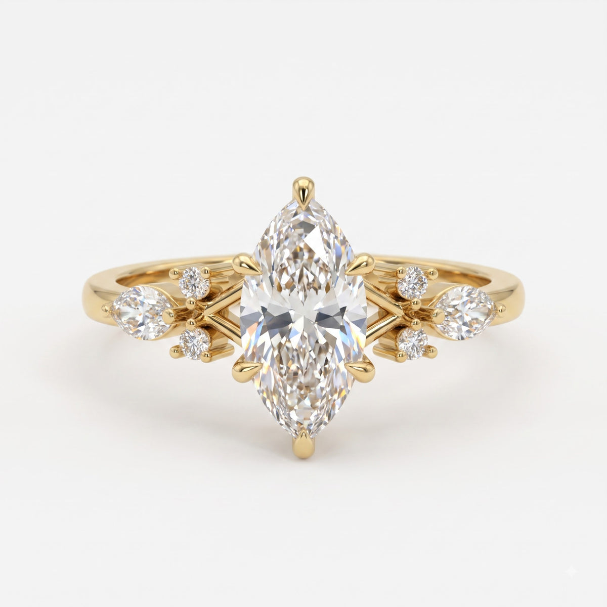 Celestia Aurelia Luxe Marquise Cut Diamond Side Stone Ring
