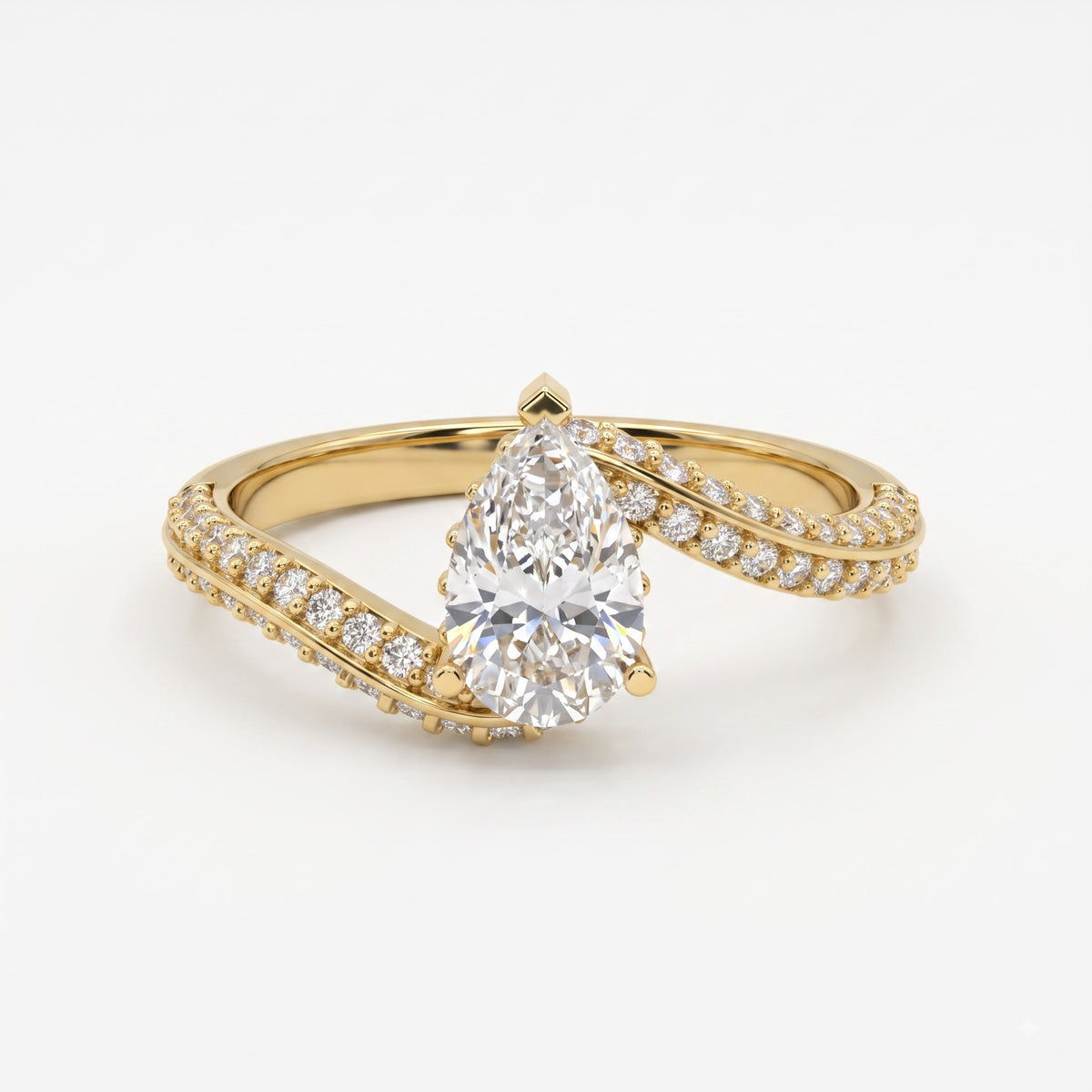 Elysian Twist Pear Diamond Side Stone Engagement Ring