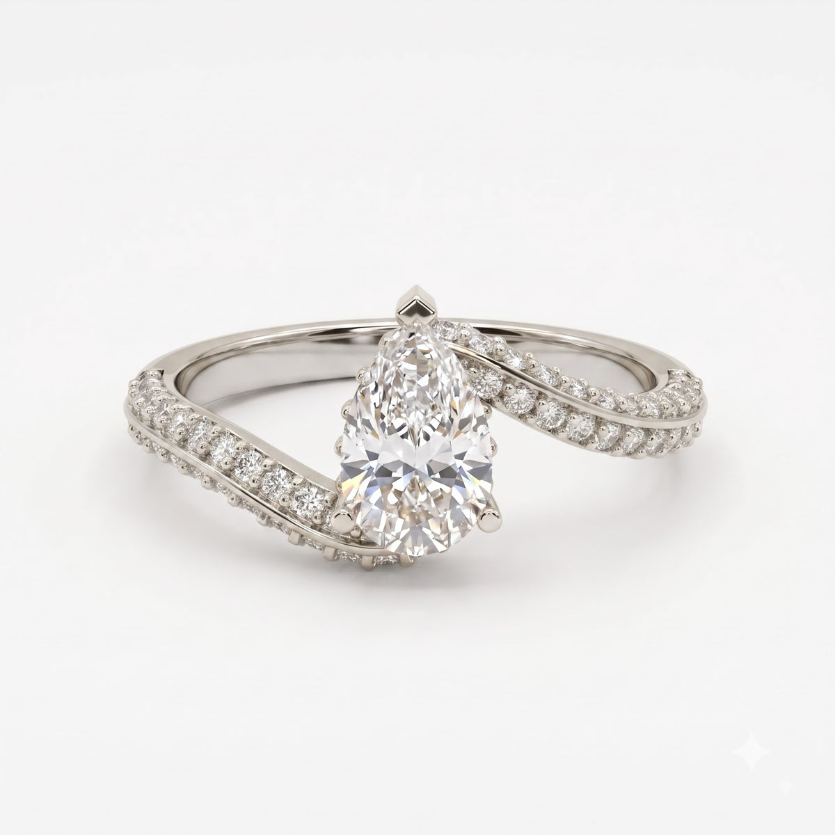 Elysian Twist Pear Diamond Side Stone Engagement Ring