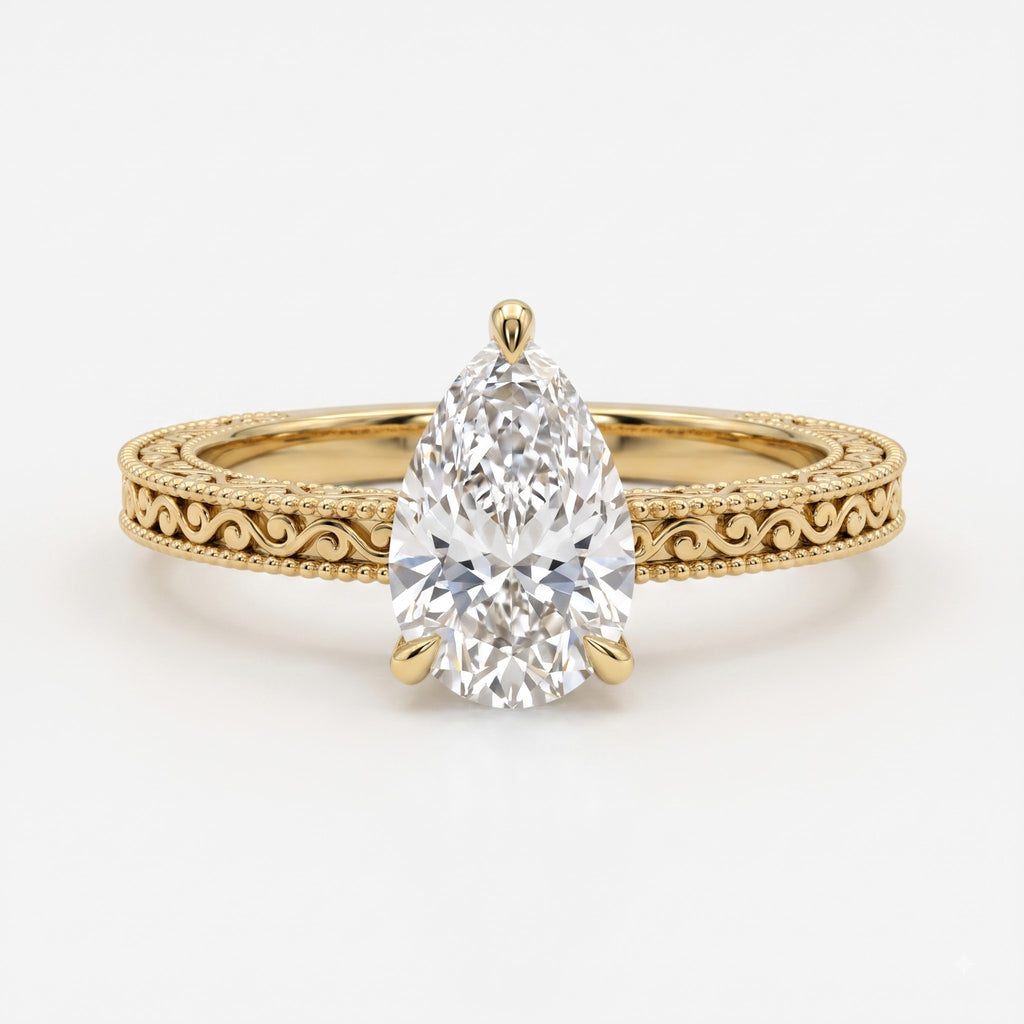 Élan Royale Pear-Cut Vintage Filigree Hidden Halo Ring