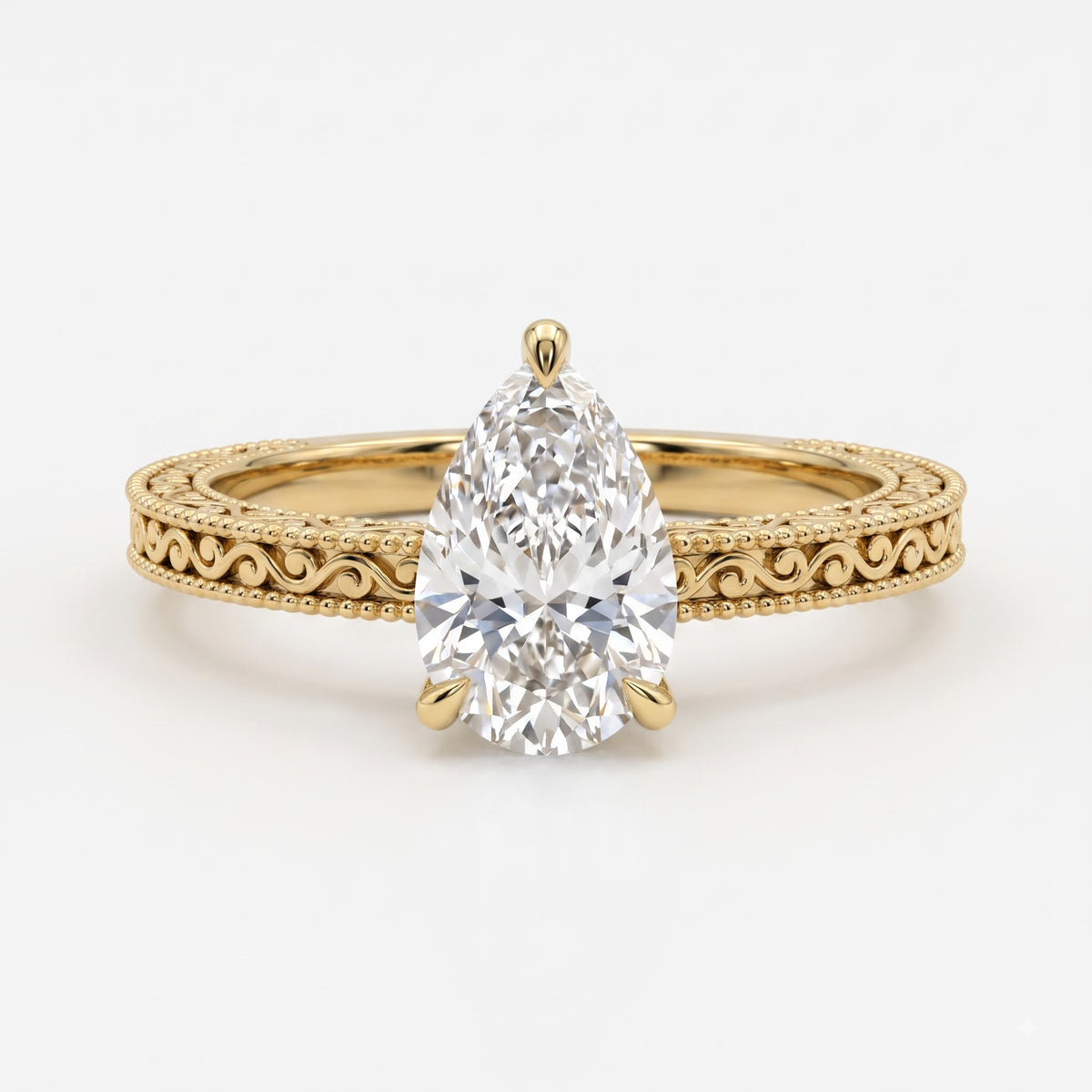 Élan Royale Pear-Cut Vintage Filigree Hidden Halo Ring