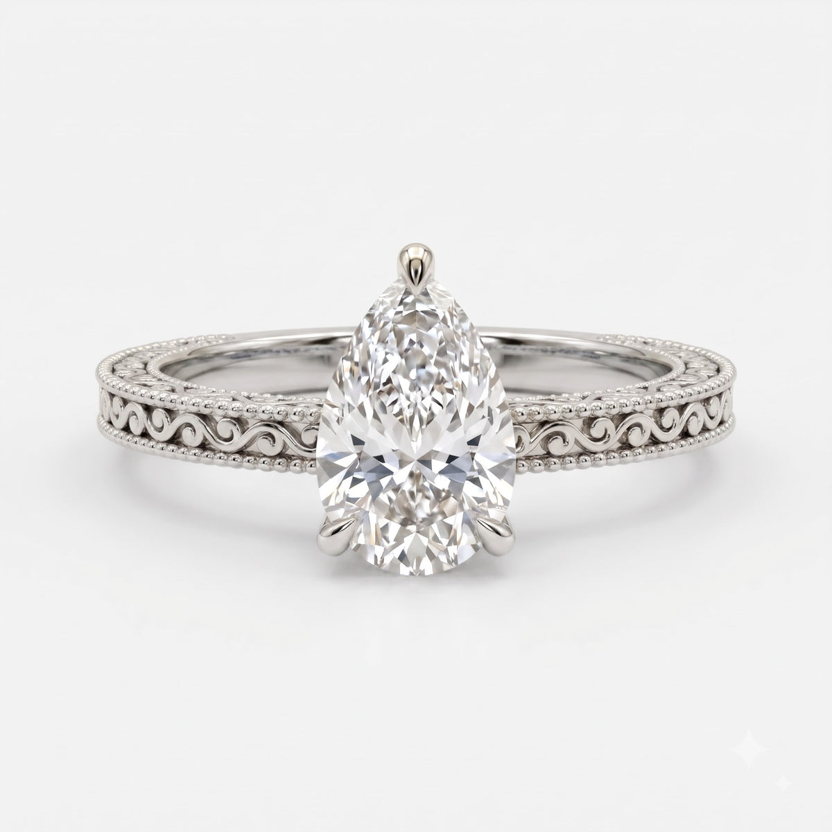 Élan Royale Pear-Cut Vintage Filigree Hidden Halo Ring
