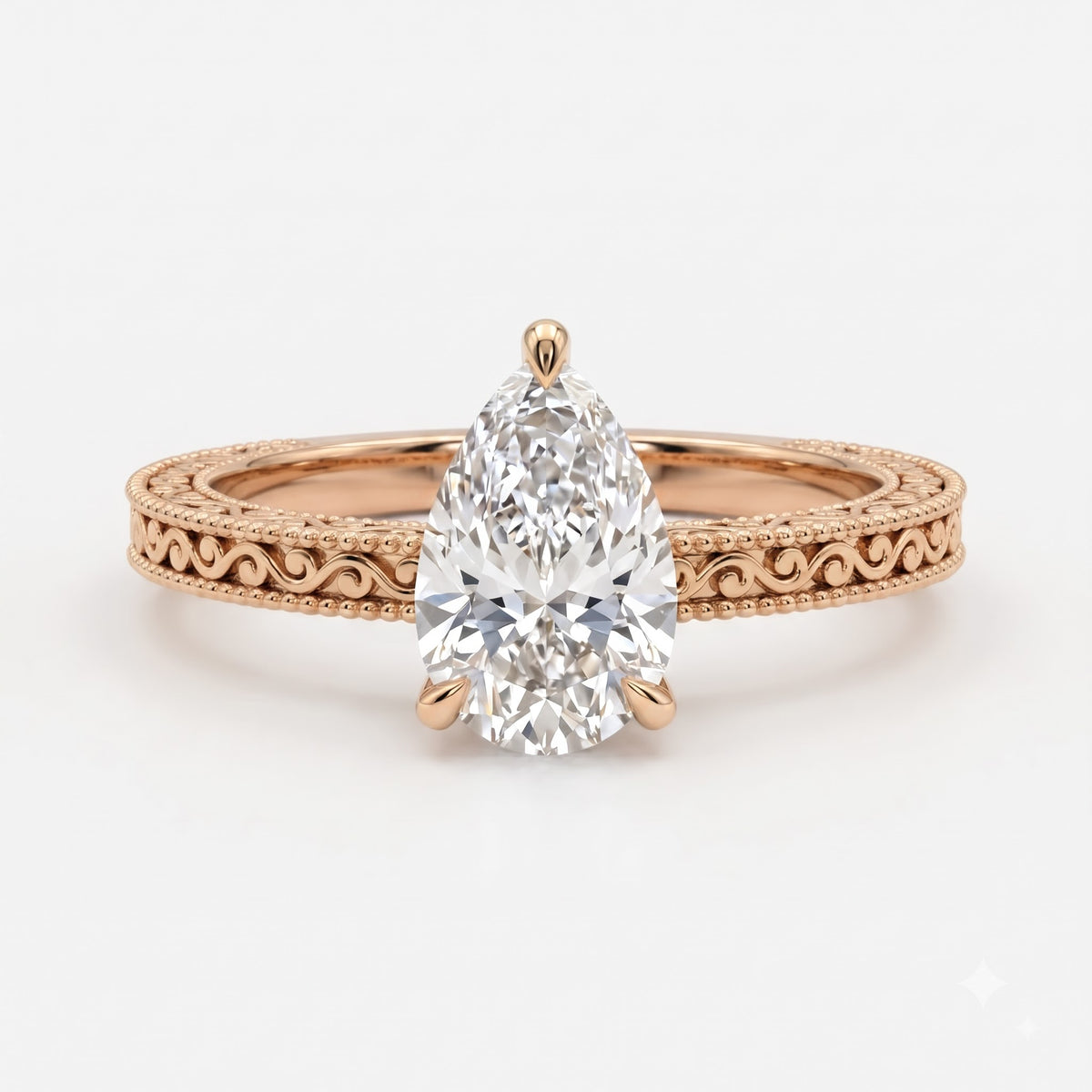 Élan Royale Pear-Cut Vintage Filigree Hidden Halo Ring