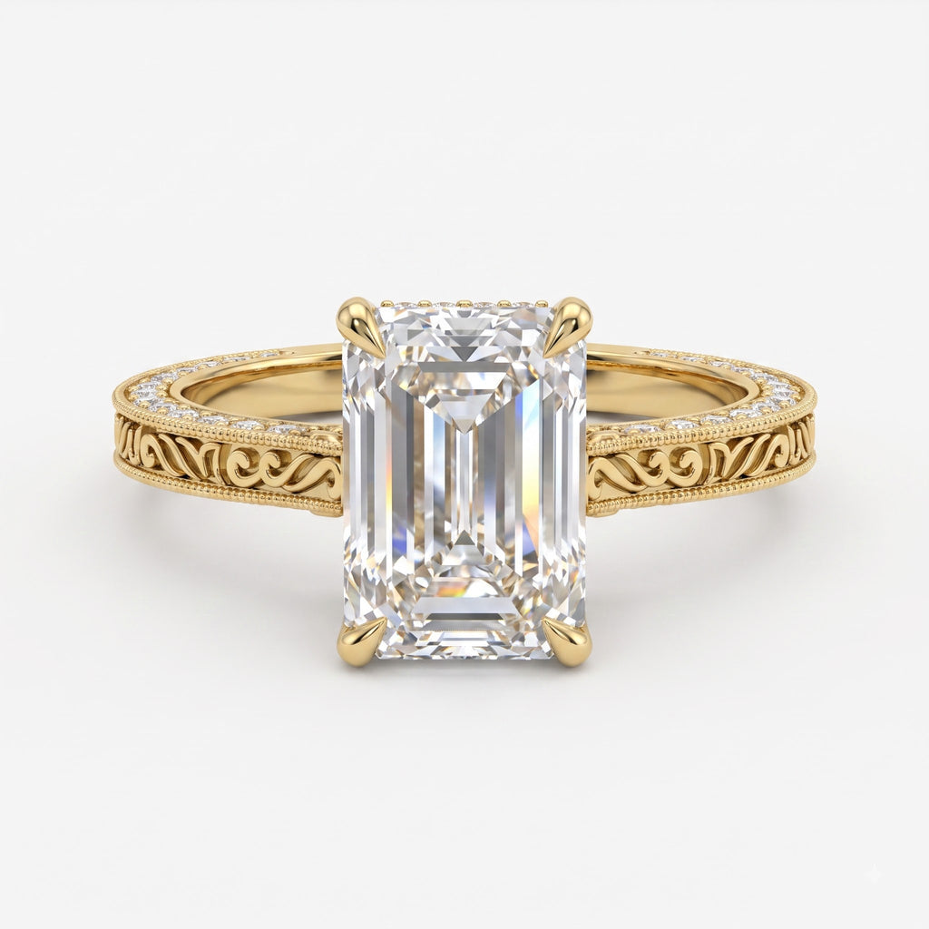 The Élanora Vintage Emerald Diamond Hidden Halo Ring