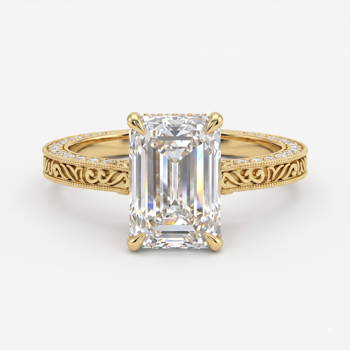 The Élanora Vintage Emerald Diamond Hidden Halo Ring