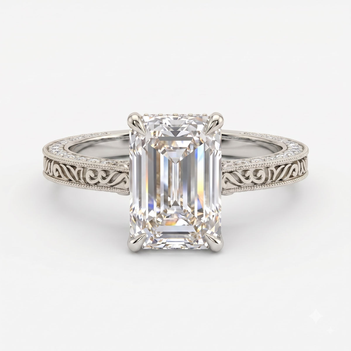 The Élanora Vintage Emerald Diamond Hidden Halo Ring