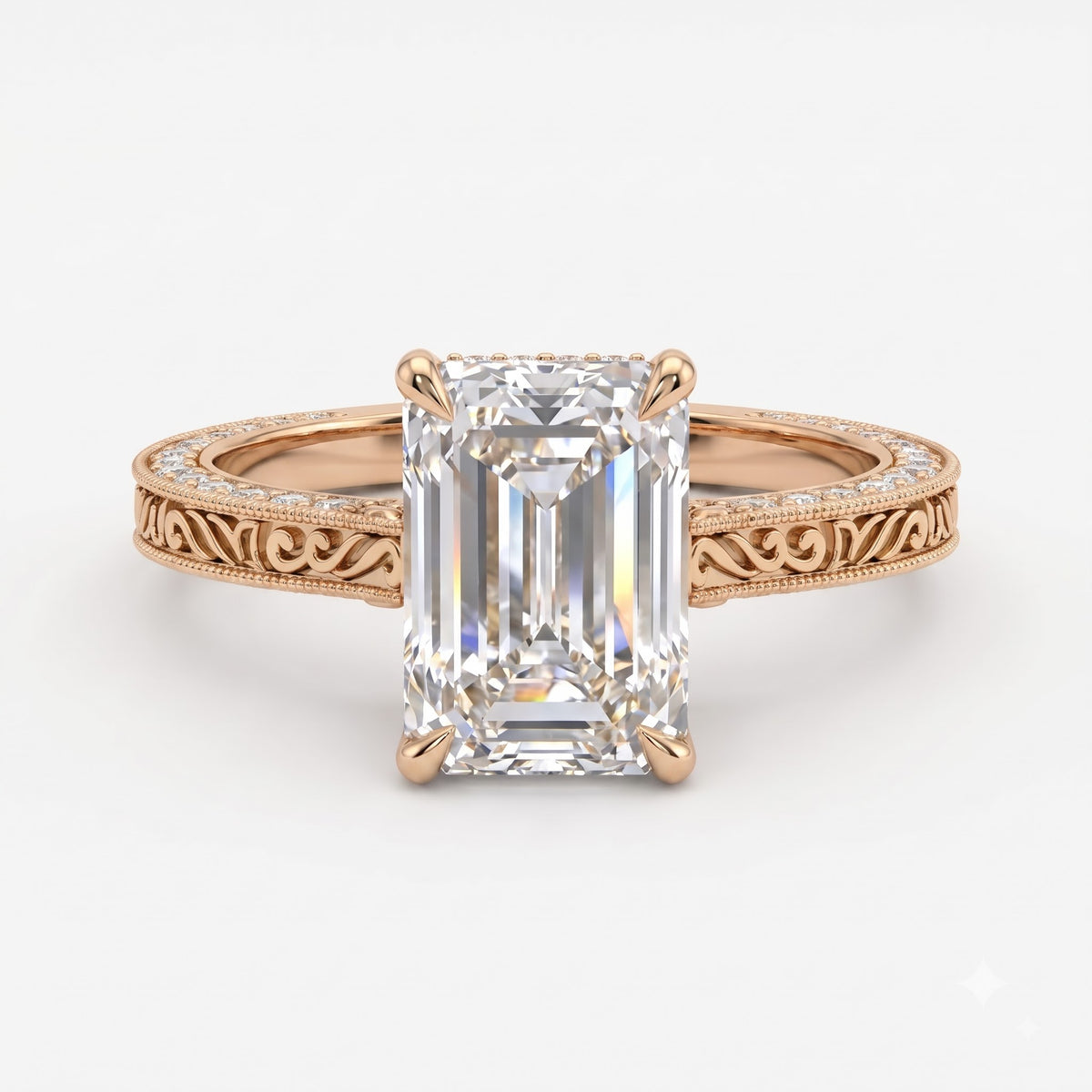 The Élanora Vintage Emerald Diamond Hidden Halo Ring