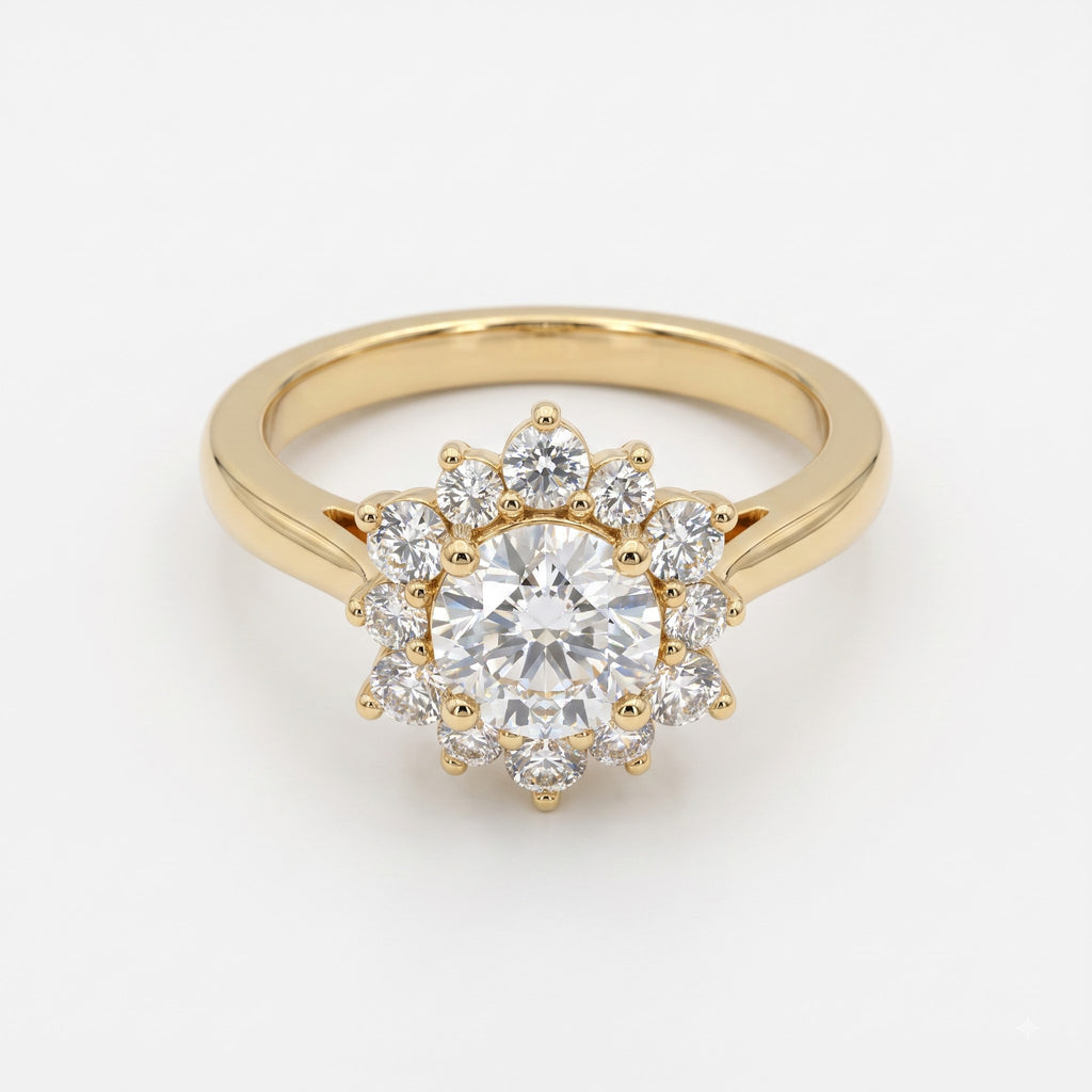 Luminous Floral Round Diamond Halo Ring