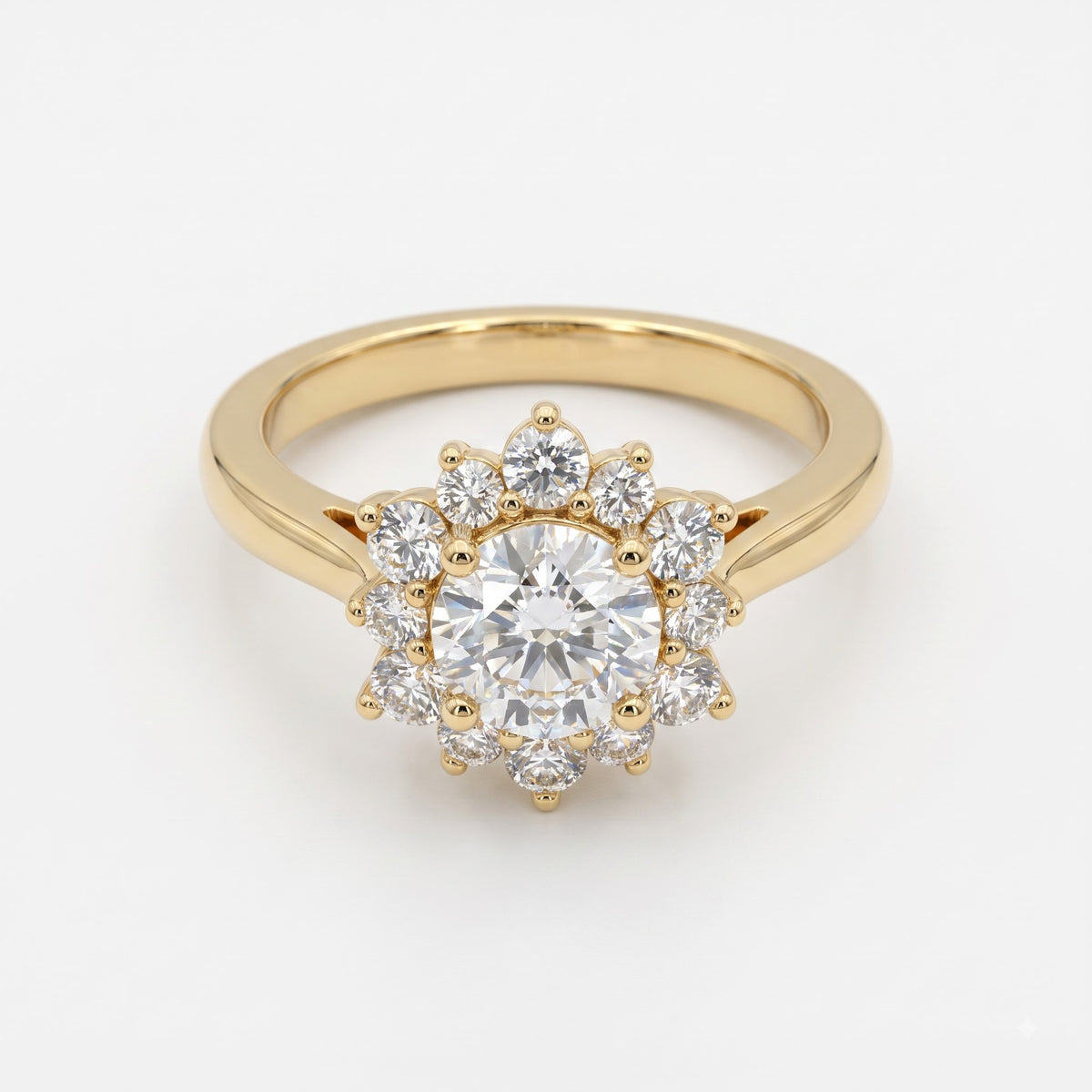 Luminous Floral Round Diamond Halo Ring