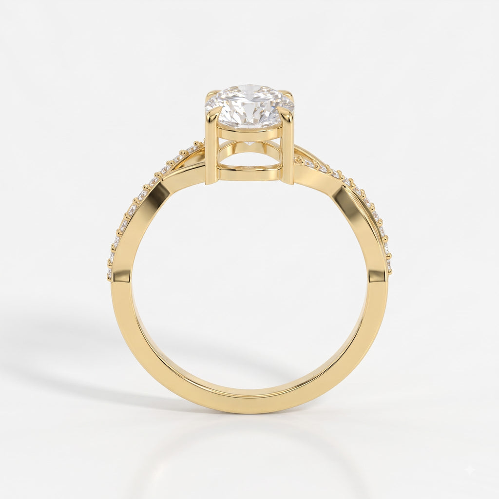 Celestine Oval Diamond Twisted Design Side Stone Ring