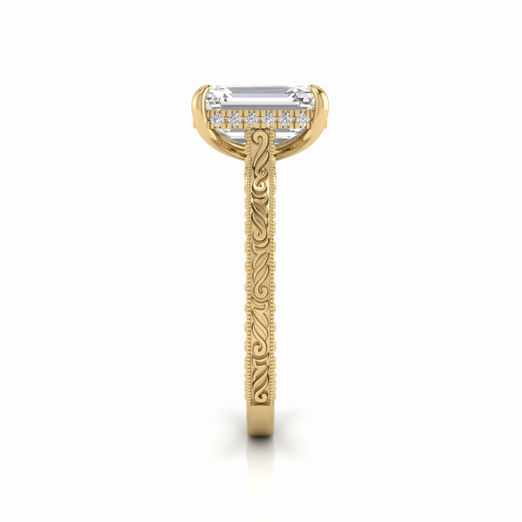 The Élanora Vintage Emerald Diamond Hidden Halo Ring