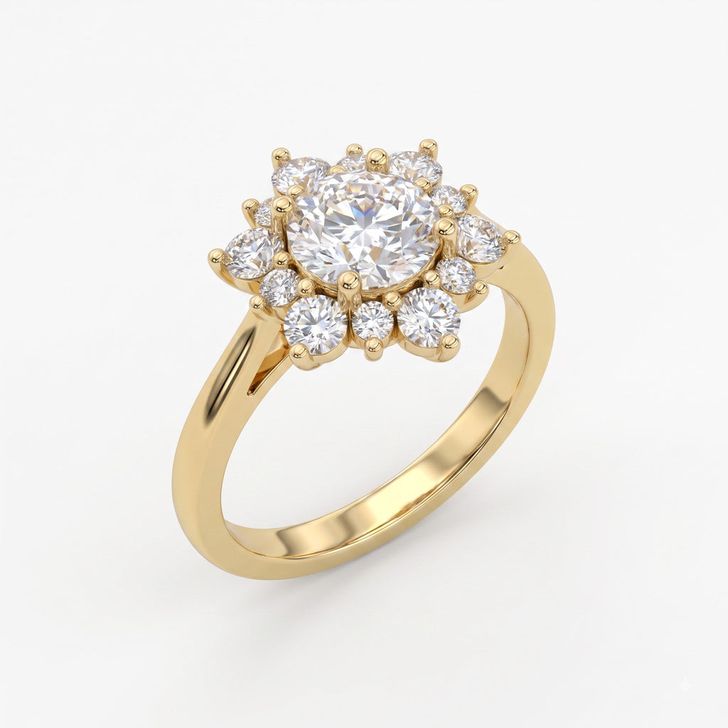 Luminous Floral Round Diamond Halo Ring