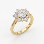 Luminous Floral Round Diamond Halo Ring