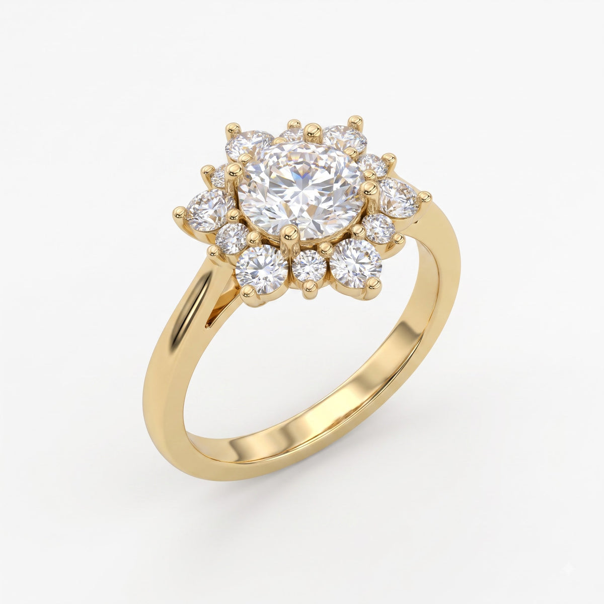 Luminous Floral Round Diamond Halo Ring